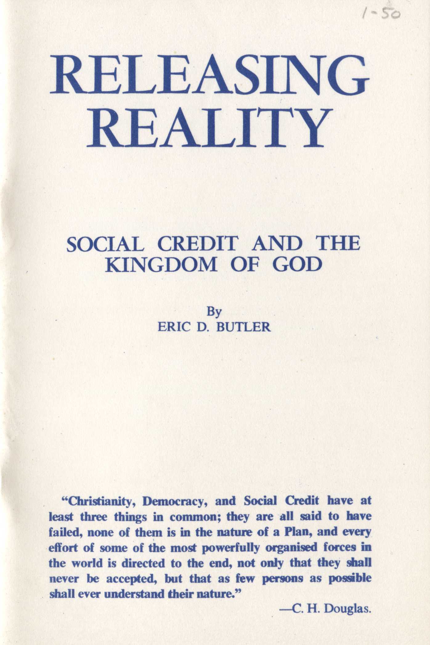 Releasing Reality Booklet By Eric D. Butler